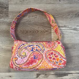 Vintage Quilted Paisley Shoulder Bag Pink Orange Cotton Zip Top Y2K